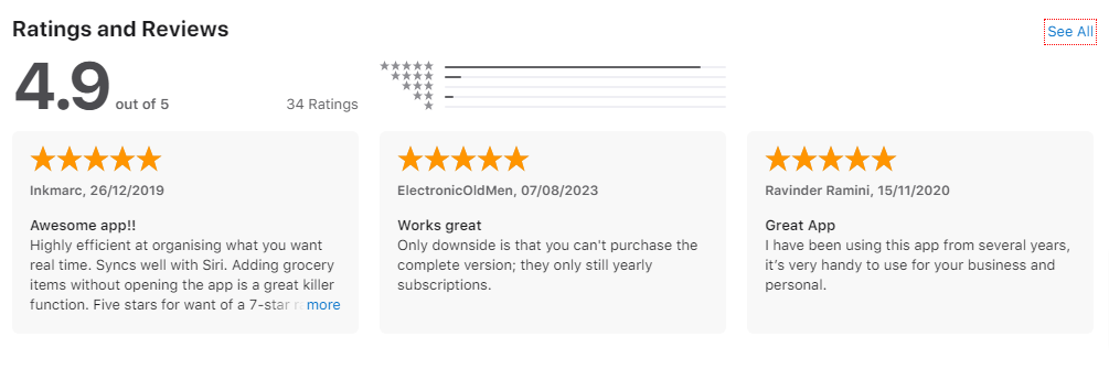 Reviews of AnyList Application on the App Store