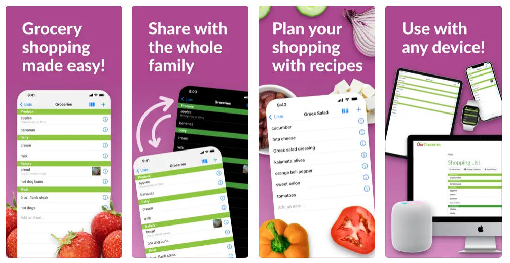Our Groceries mobile application screenshots